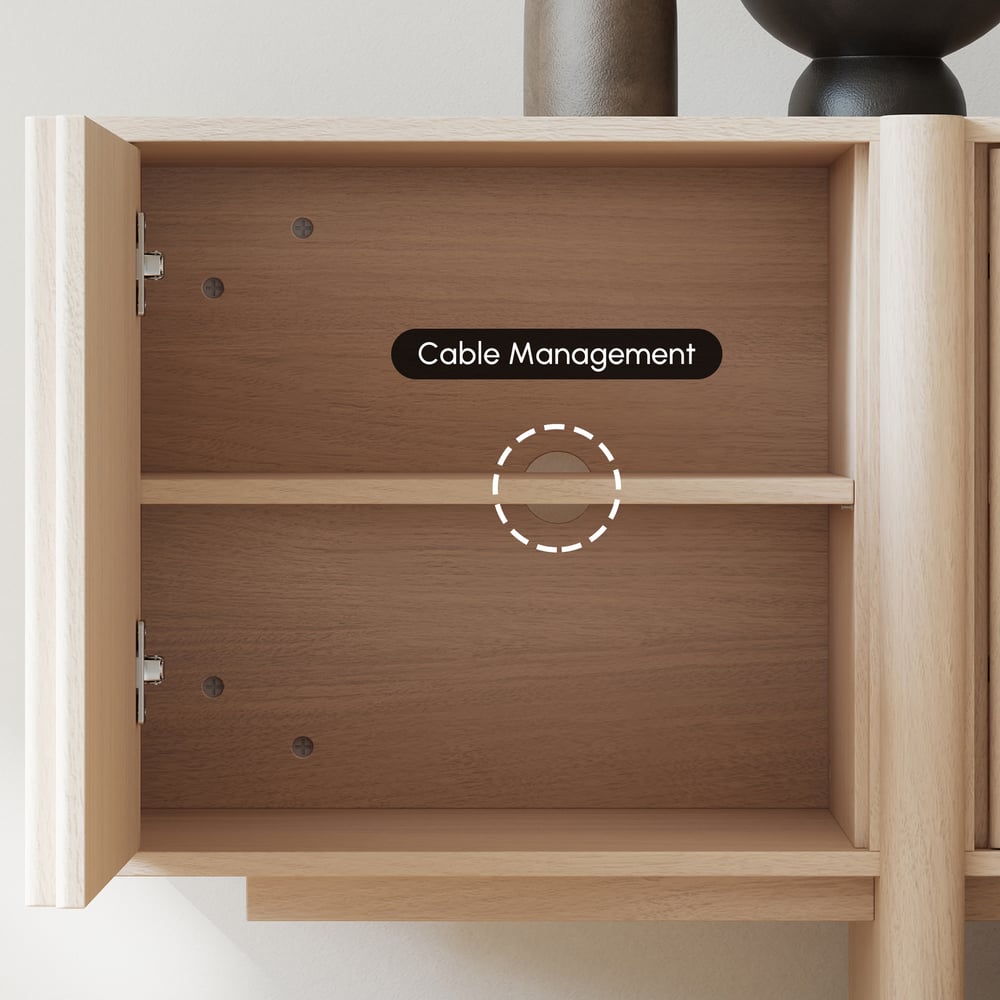 80" Solid Wood Fluted Whitewash TV Stand with Cabinets window image