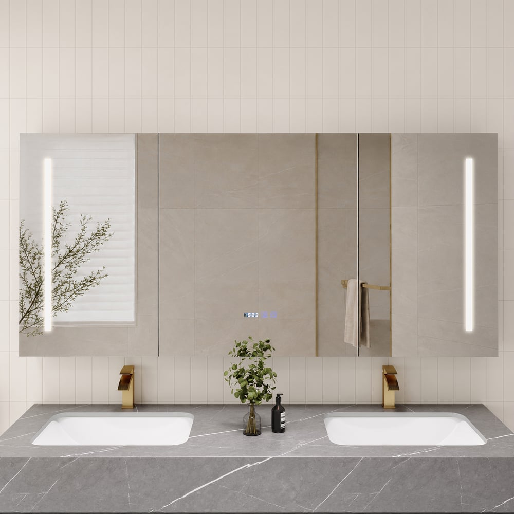 59" LED Bathroom Medicine Cabinet with Anti-Fog, Dimmable Tri-Color Lighting window image