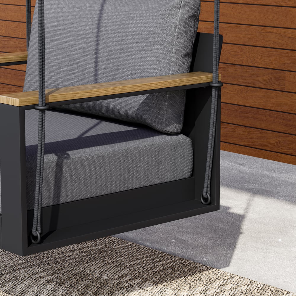Tevara Outdoor Swing Sofa in Dark Gray with Cushion & Black Cover window image
