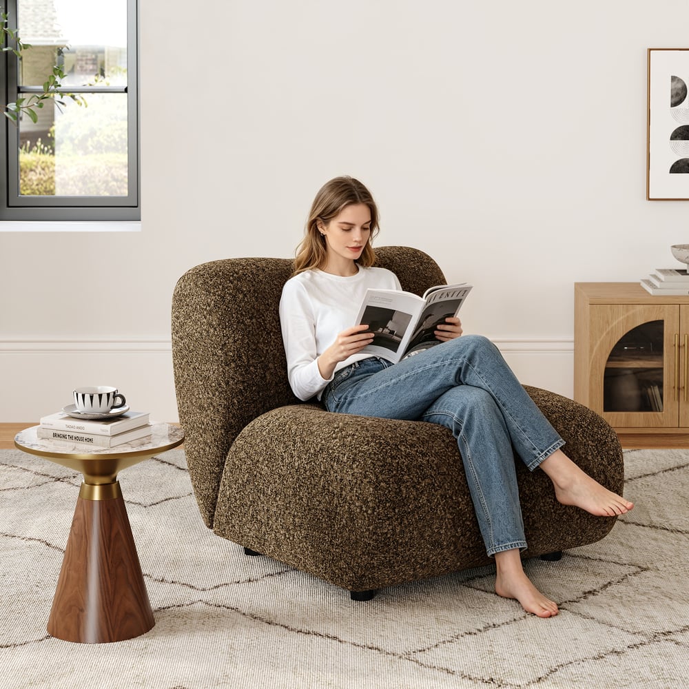 17" Performance Boucle Upholstered Curved Slipper Accent Chair window image