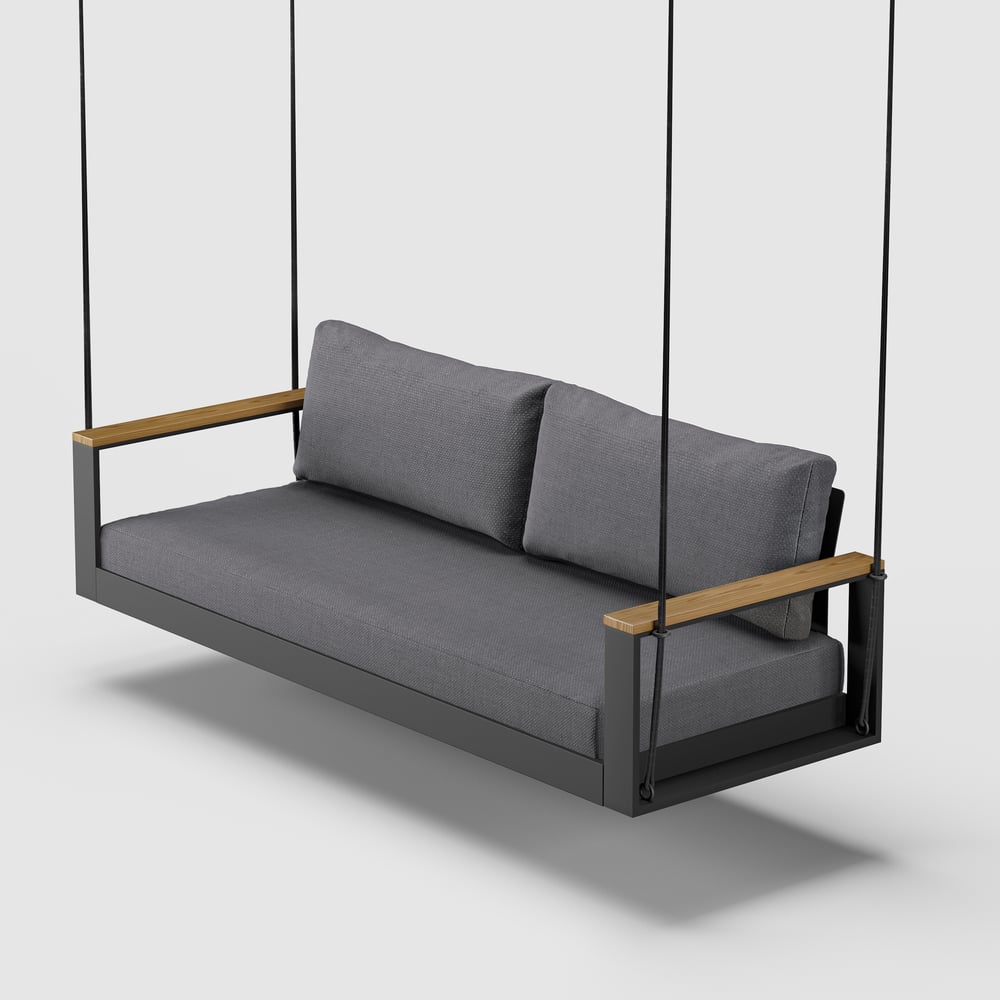 Tevara Outdoor Hanging Swing Sofa 2-Seater in Dark Gray with Cushion & Black Cover window image