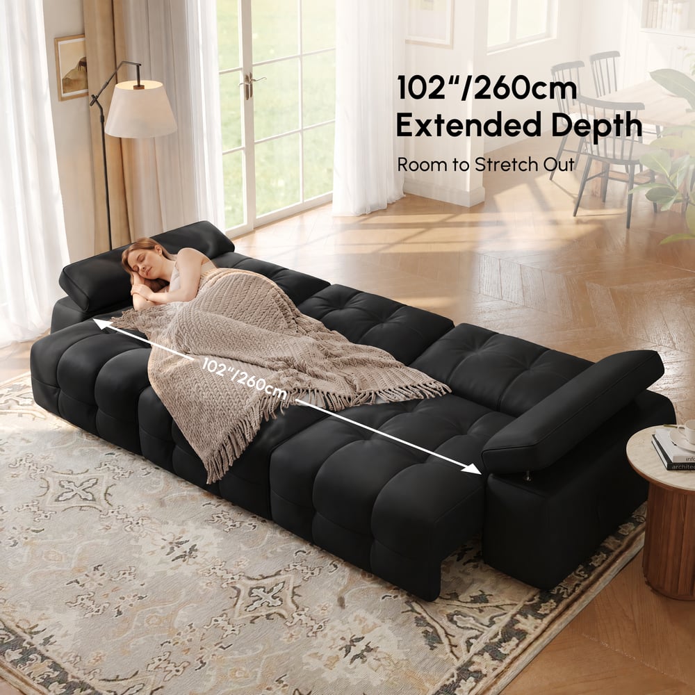 130" 3-Seater Genuine Leather Power Convertible Sleeper Sofa with Adjustable Armrests window image