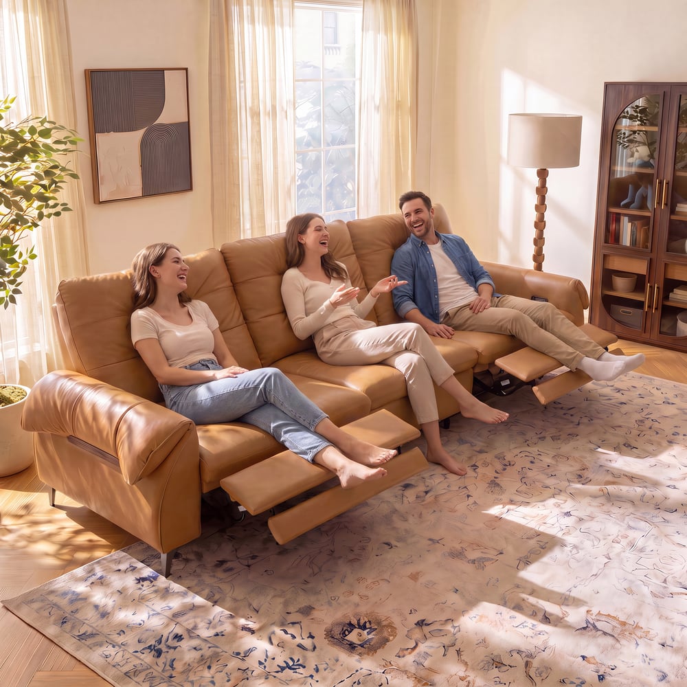 118" 3-Seater Genuine Leather Power Reclining Sofa with USB & Type-C window image