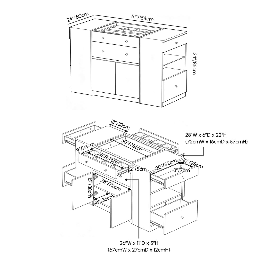 Selvo Saddle Leather Glass Top Closet Island with Storage, Light and Jewelry Display weights dimensions image