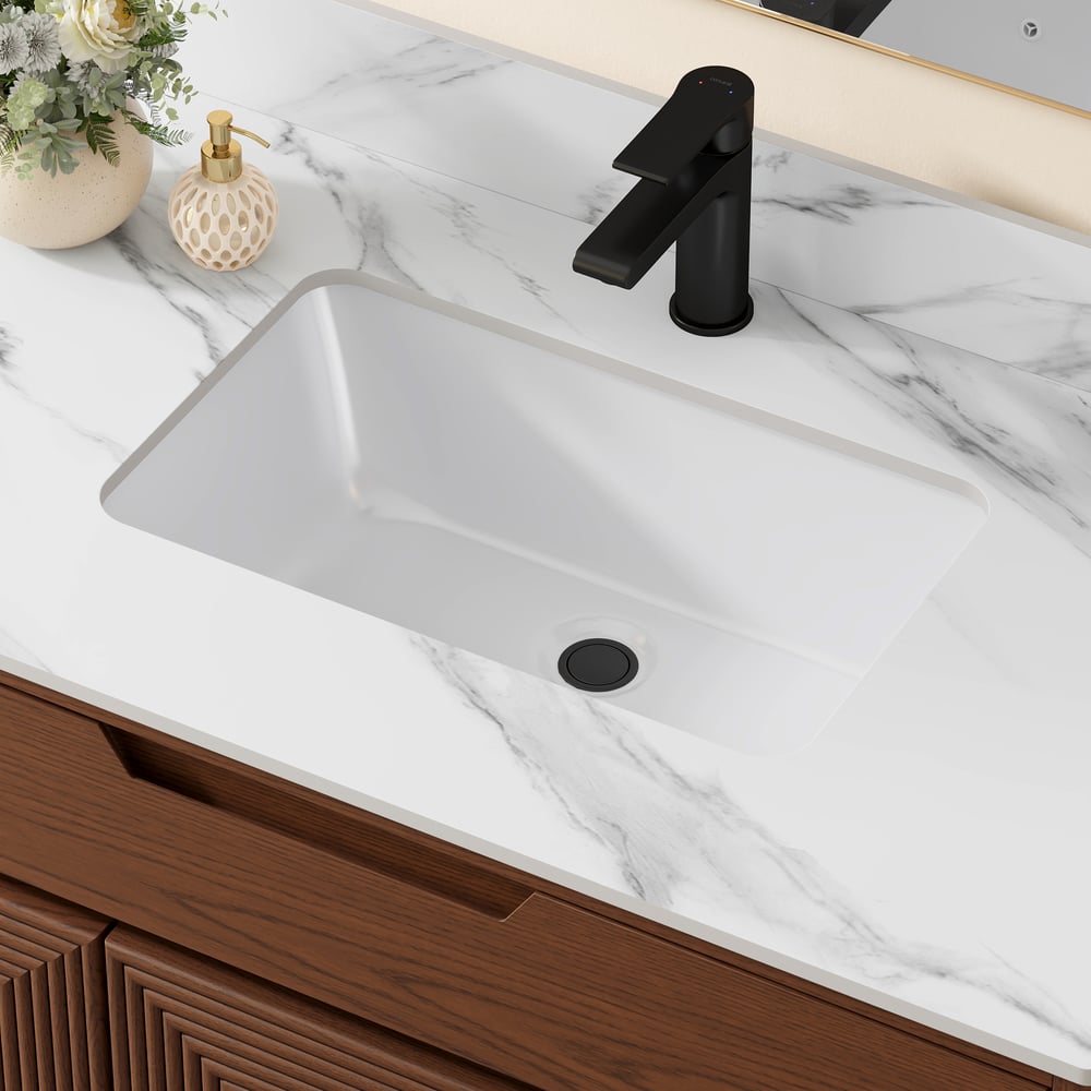 92cm Walnut Single Bathroom Vanity with Sink and Sintered Stone Top window image