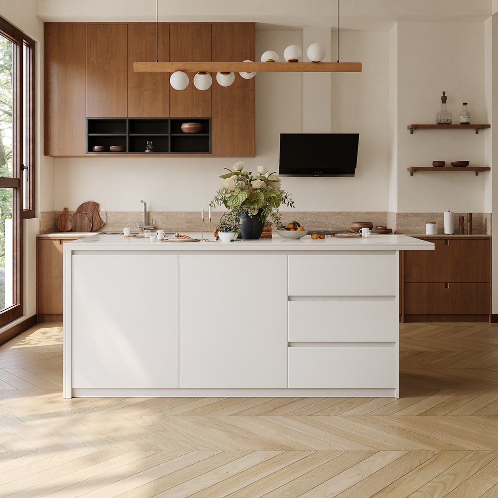 Modern 72" Sintered Stone Kitchen Island with Ample Storage, White window image