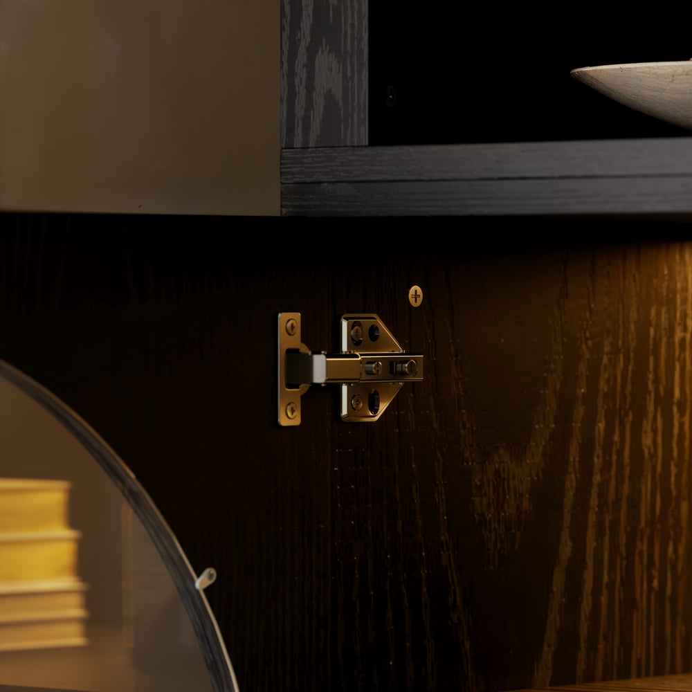 Arune Black Chest Bookcase with Storage Cabinet & LED Light window image