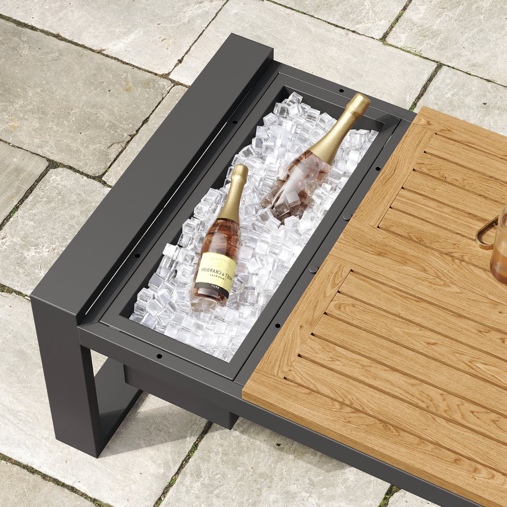 Slatera 4-Pieces Modular Outdoor Sofa Set Aluminum & Acacia for 4 Person in Light Gray window image