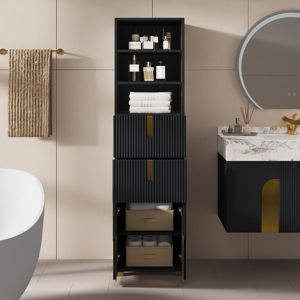 Artis 59" Bathroom Storage Cabinet – Freestanding Linen Tower with 2 Drawers & 2 Doors window image