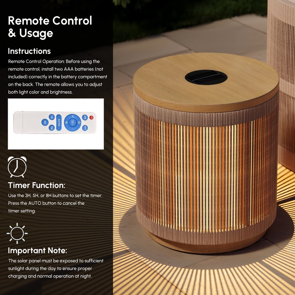 Costra Outdoor Handwoven Rope & Aluminum Storage Side Table with LED window image