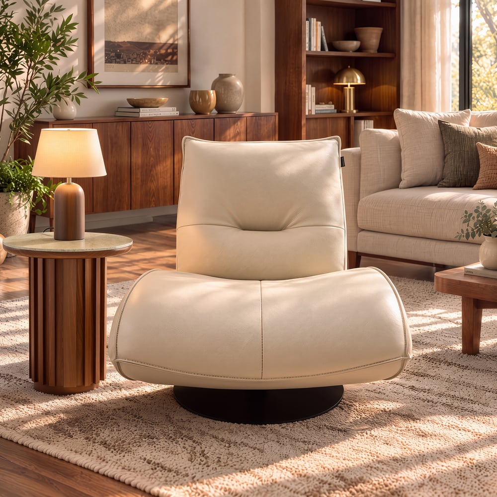 Genuine Leather 360° Swivel Accent Chair window image