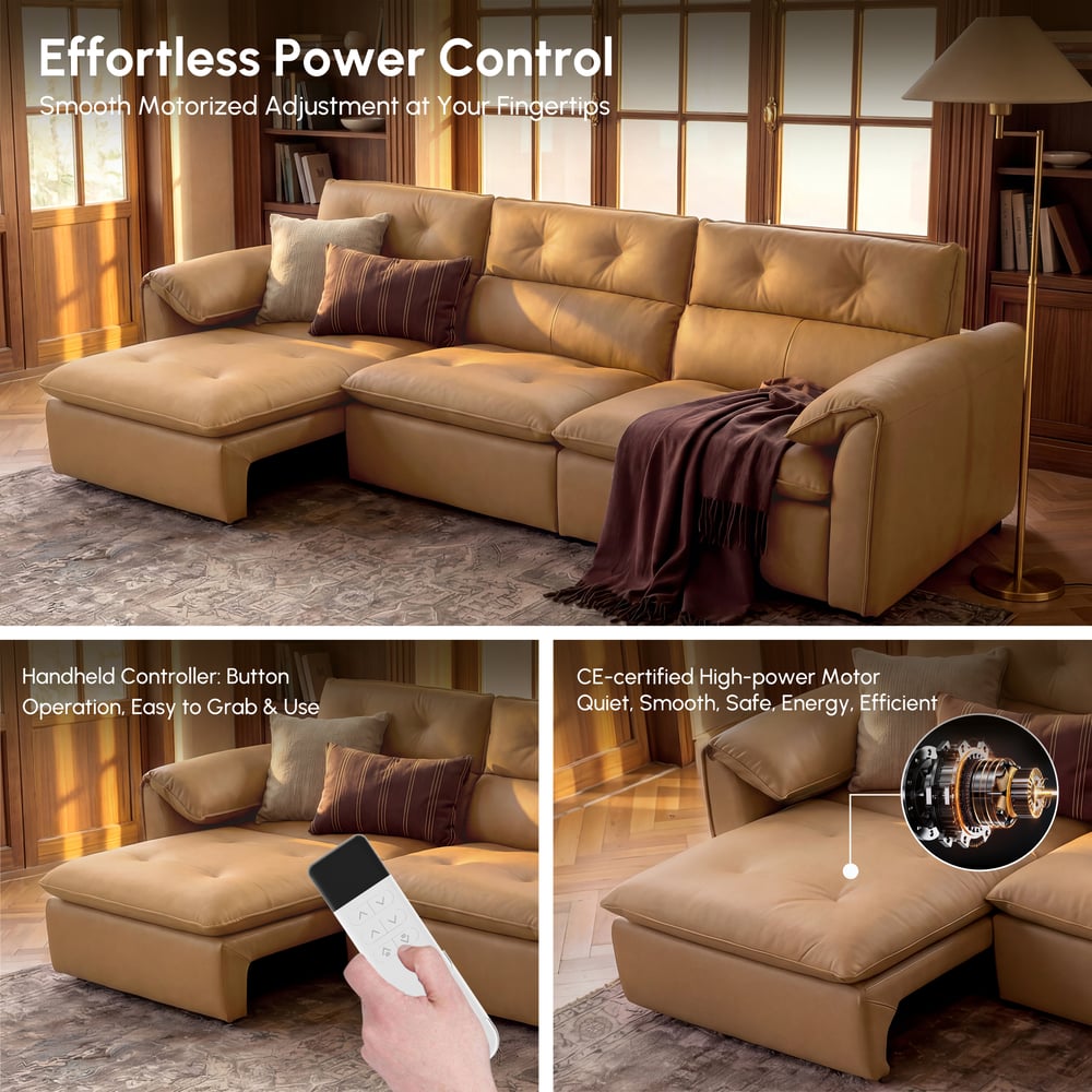320 cm 3-Seater Genuine Leather Power Convertible Sleeper Sofa with Adjustable Headrests window image