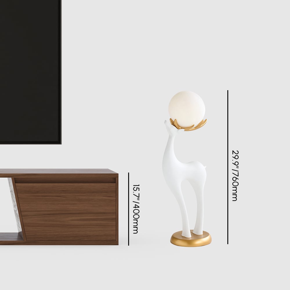 Lampadaire moderne en résine en forme de cerf avec télécommande – 76 cm de hauteur avec boule lumineuse Poids, dimensions, image