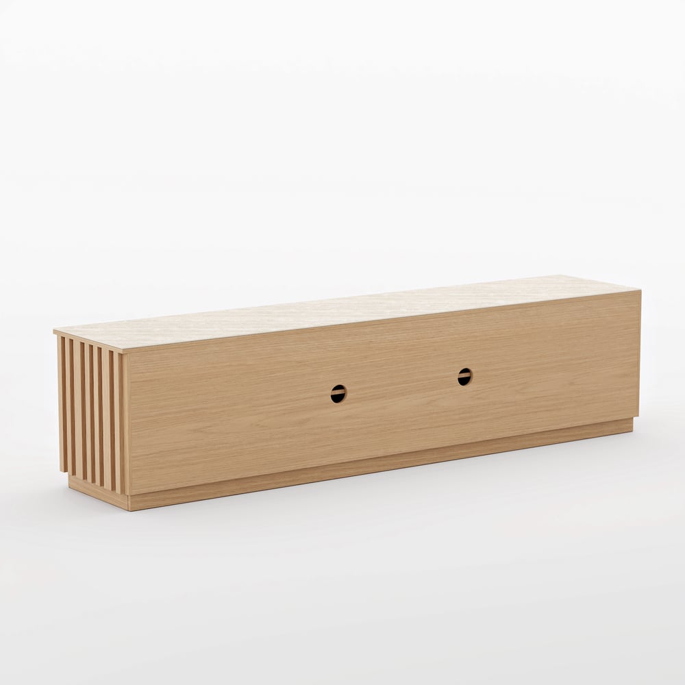 TV Lowboard Aura 213 cm in Grooved Ash in Natural with Sintered Stone Top window image