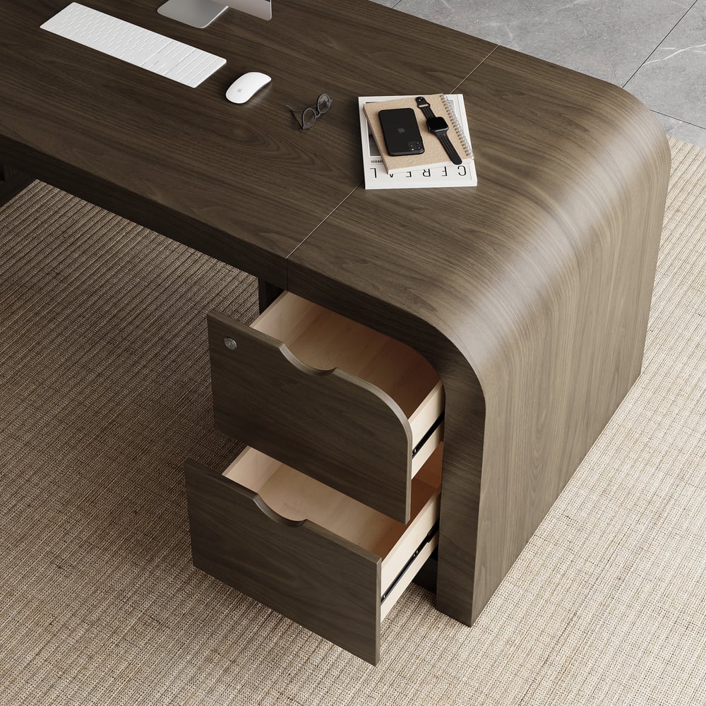 Chicent 71'' L-shaped Smoked Brown Computer Desk with Cabinet Left Hand window image