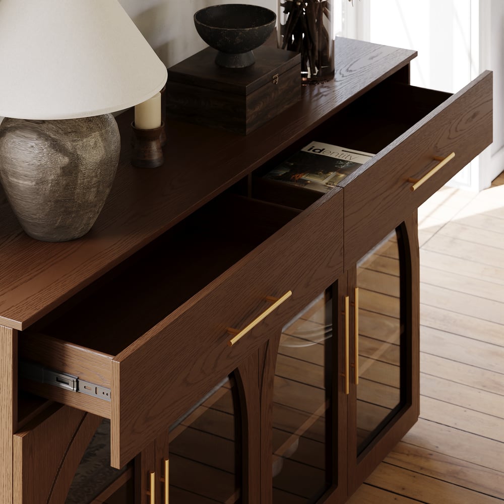 Arune 63" Walnut Wood Sideboard with Storage & LED Lights window image