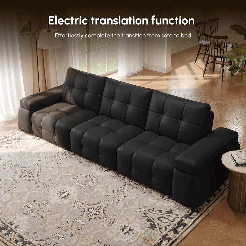 130" 3-Seater Genuine Leather Power Convertible Sleeper Sofa with Adjustable Armrests window image