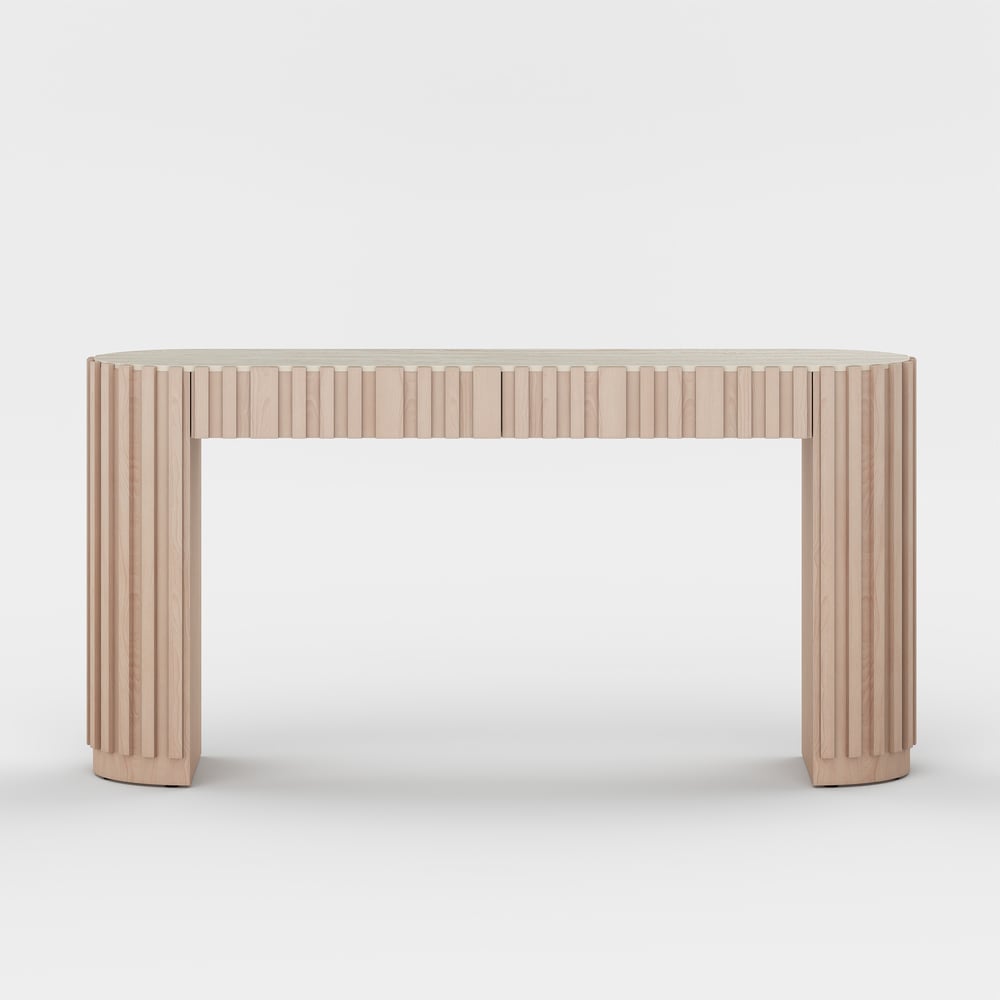 Aura 60" Ash Wood Fluted Whitewash Console Table With Sintered Stone Top window image