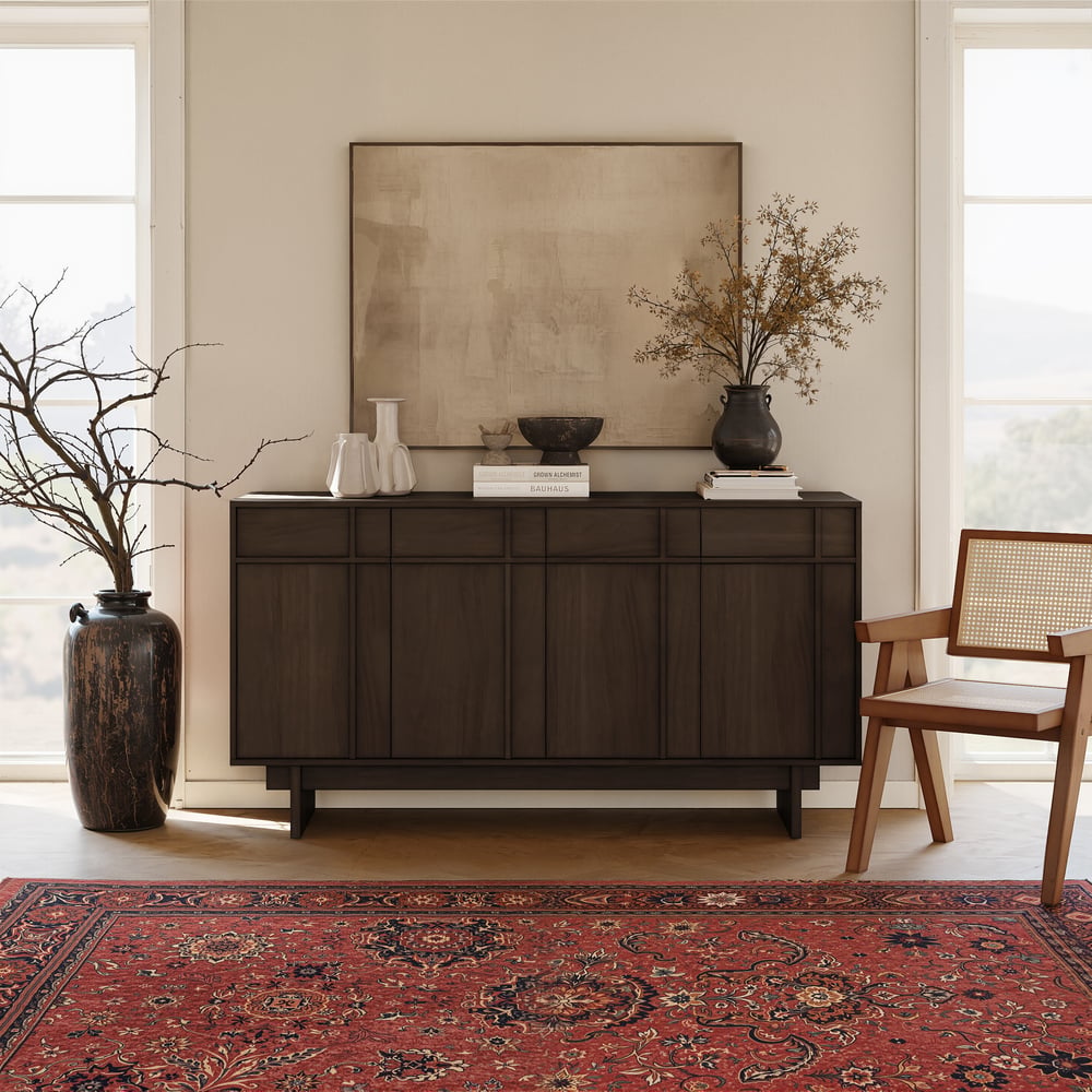 Panvyr Mid Century 60" Smoky Brown Wood Sideboard with Storage & Adjustable Shelves window image
