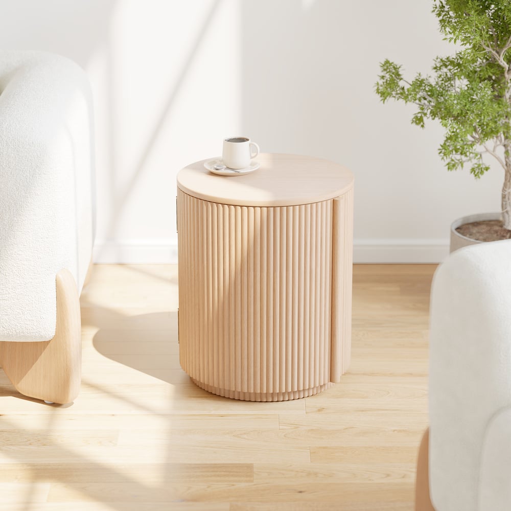 16" Engineered Wood Fluted Storage End Table window image