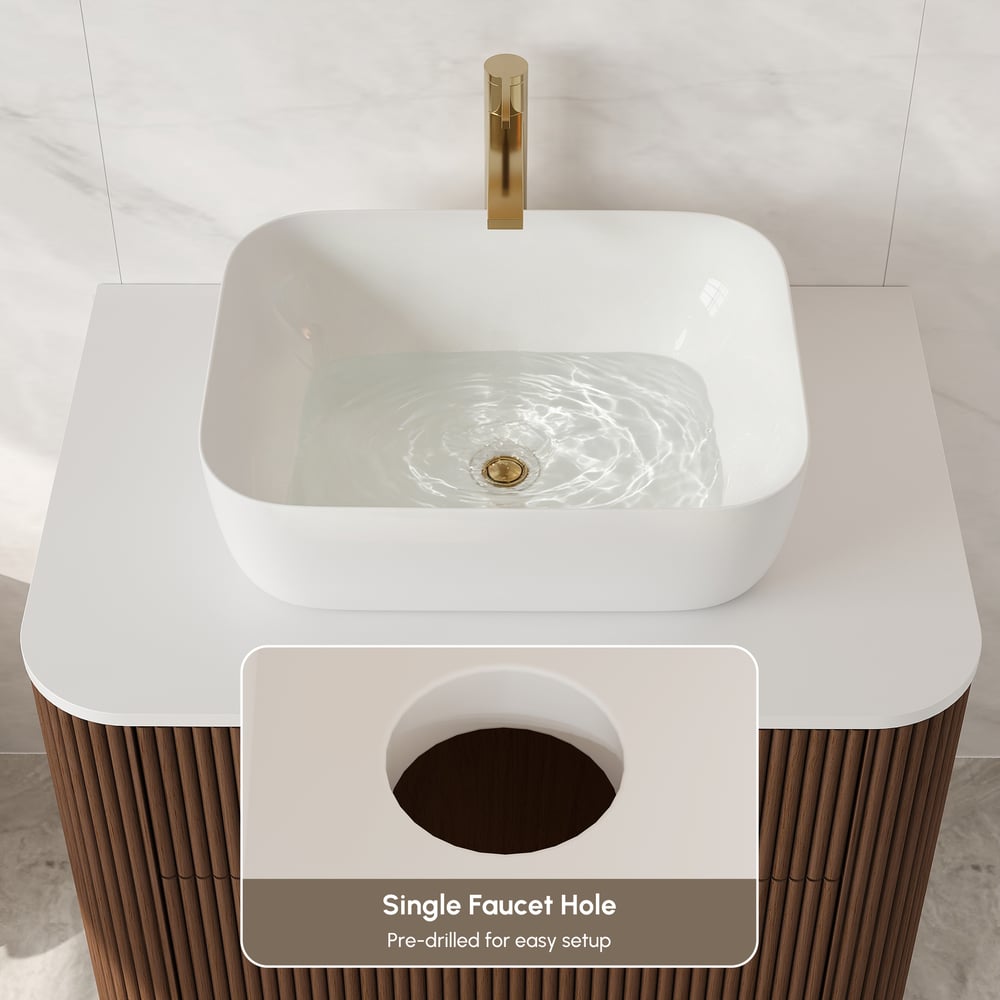 80cm Fluted Freestanding Bathroom Vanity with Vessel Sink, 3-Drawers, Sintered Stone top window image