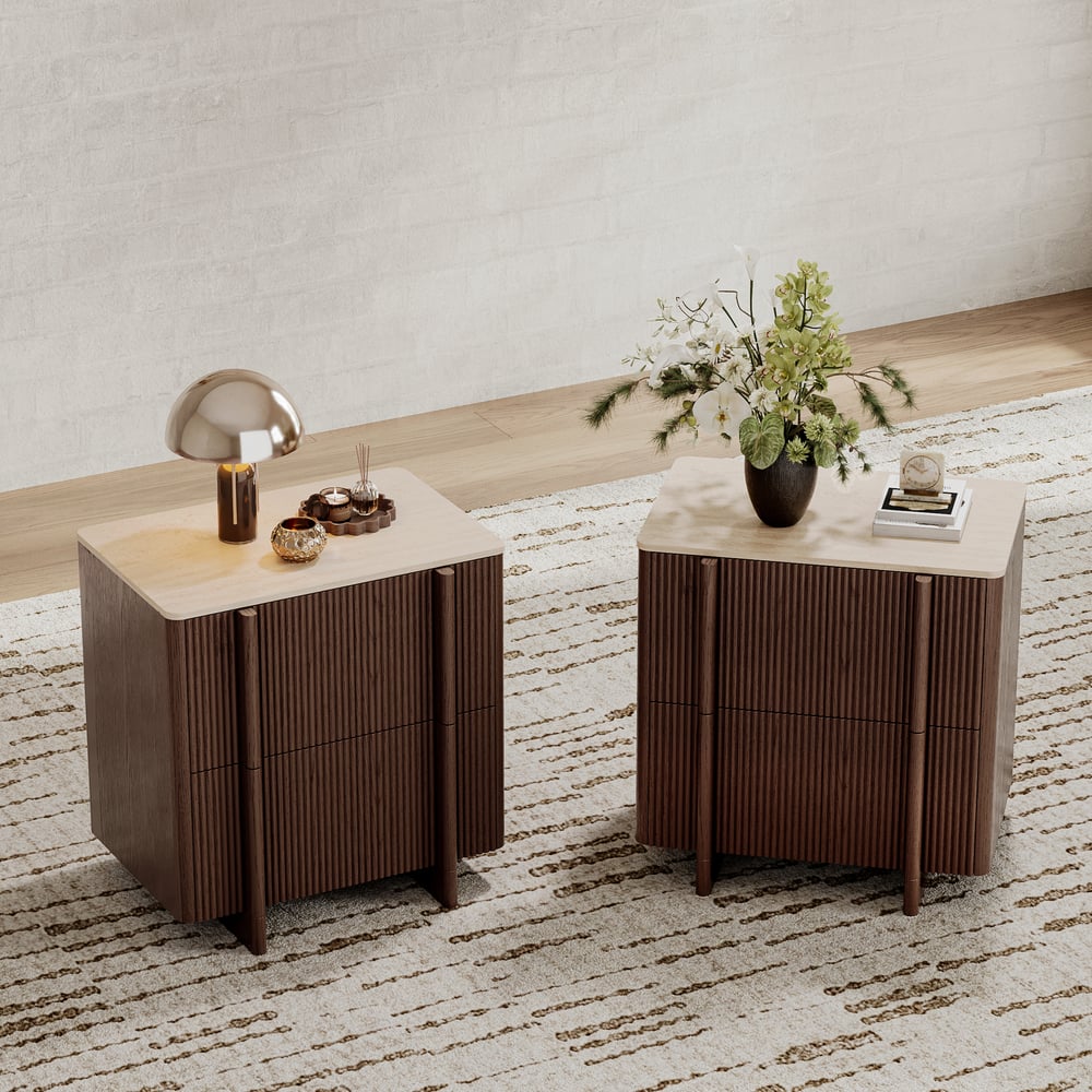 Lineva 24" 2-Drawer Nightstand with Faux Travertine Stone Top window image