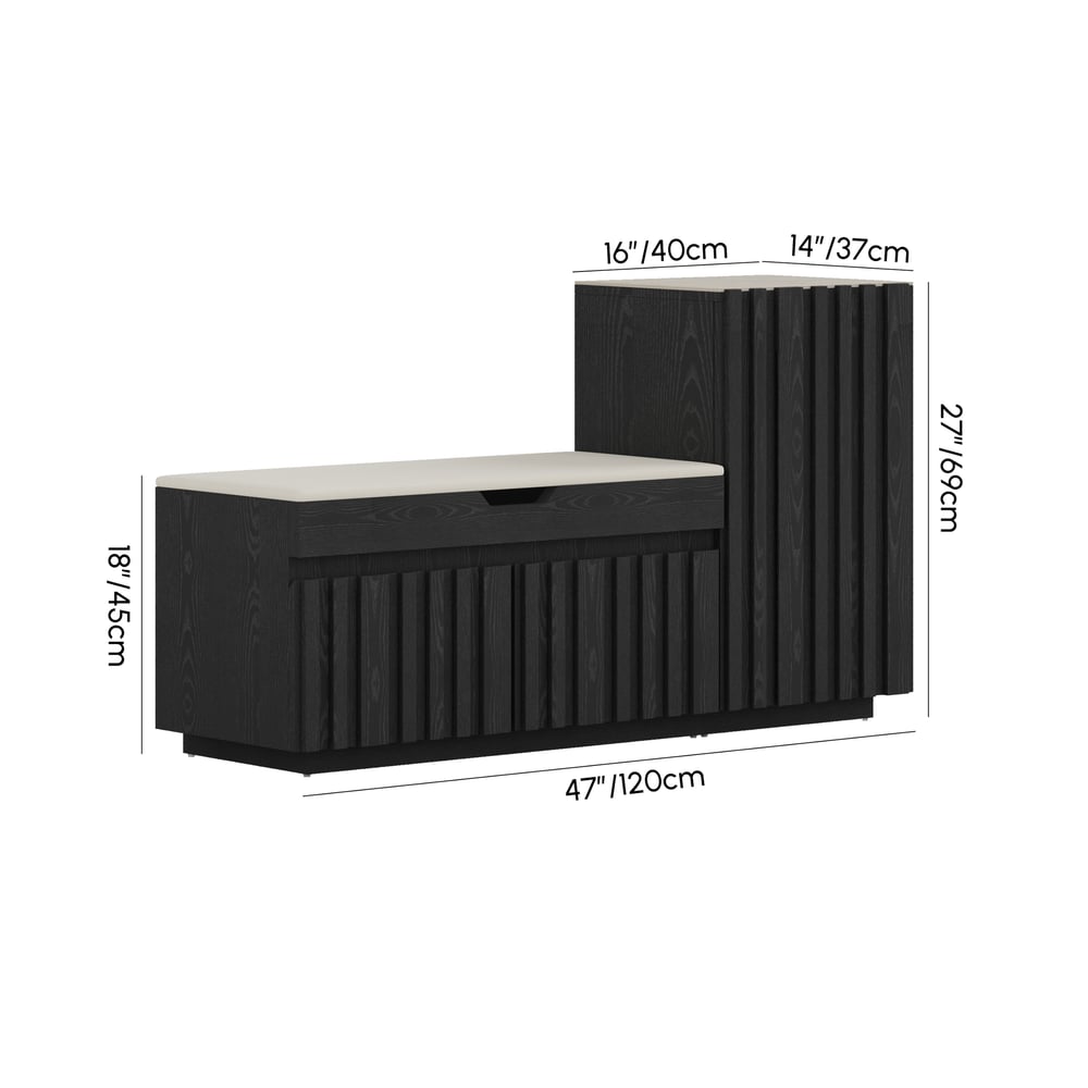 Aura 47” Wooden Shoe Storage Bench with Right-Side Cabinet for Entryway weights dimensions image