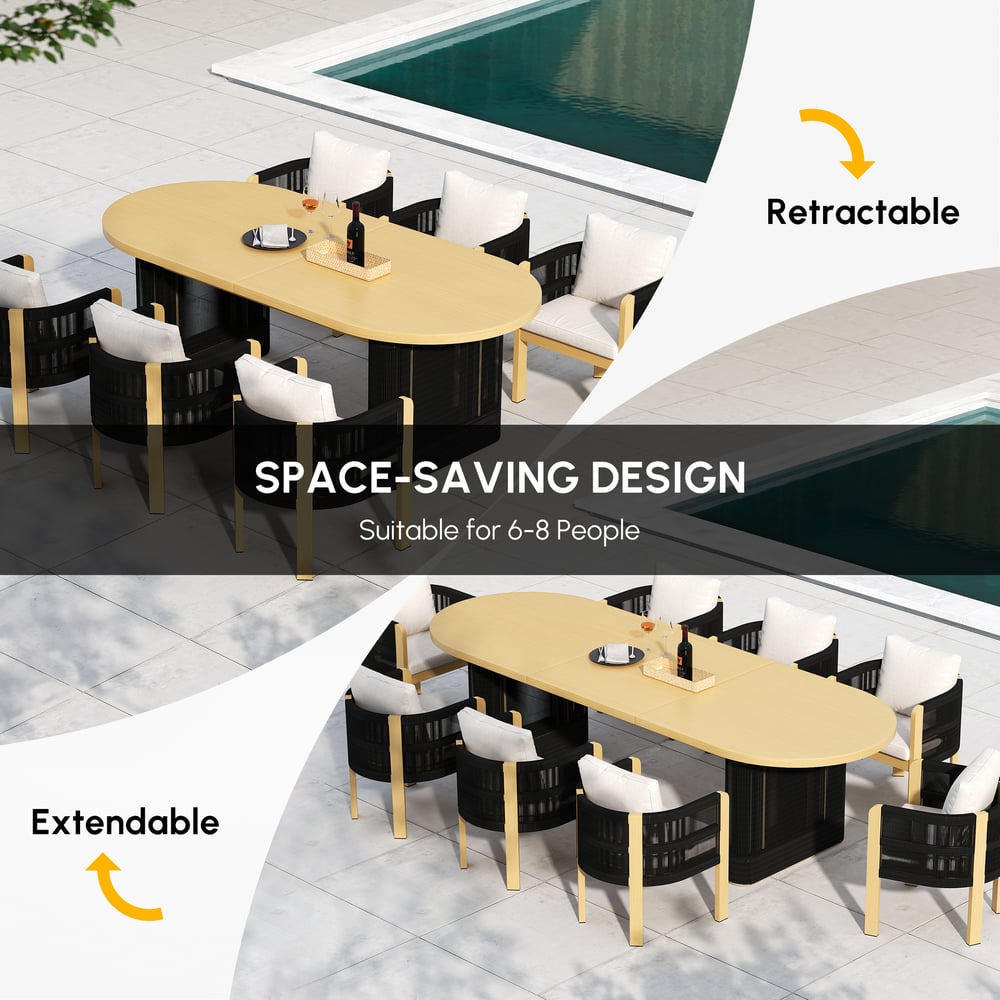 Costra 9-Piece Outdoor Aluminum Frame Rope Dining Set with Extendable Table & 8 Chairs window image