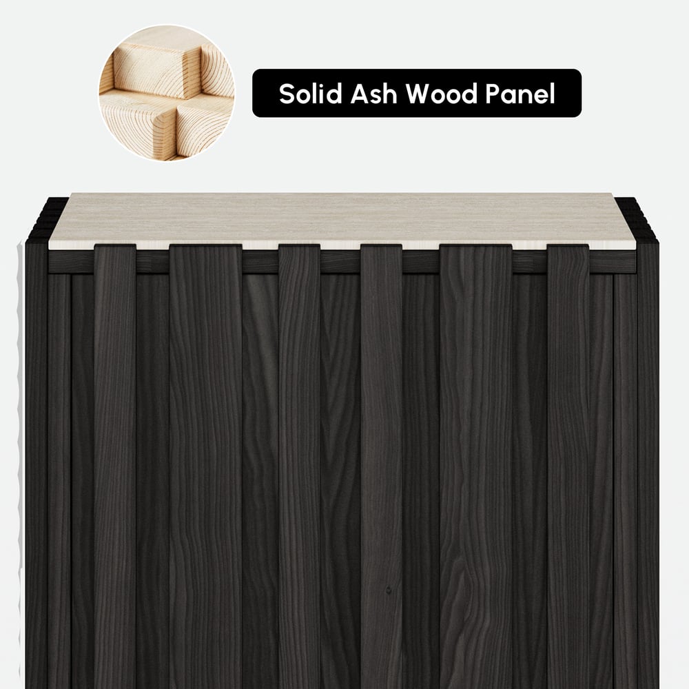 Aura Ash Wood Fluted Black Side Table with Sintered Stone Top window image