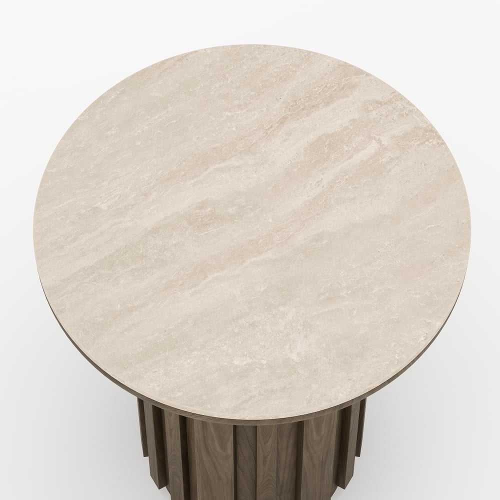Aura Ash Wood Fluted Round Side Table with Sintered Stone Top window image