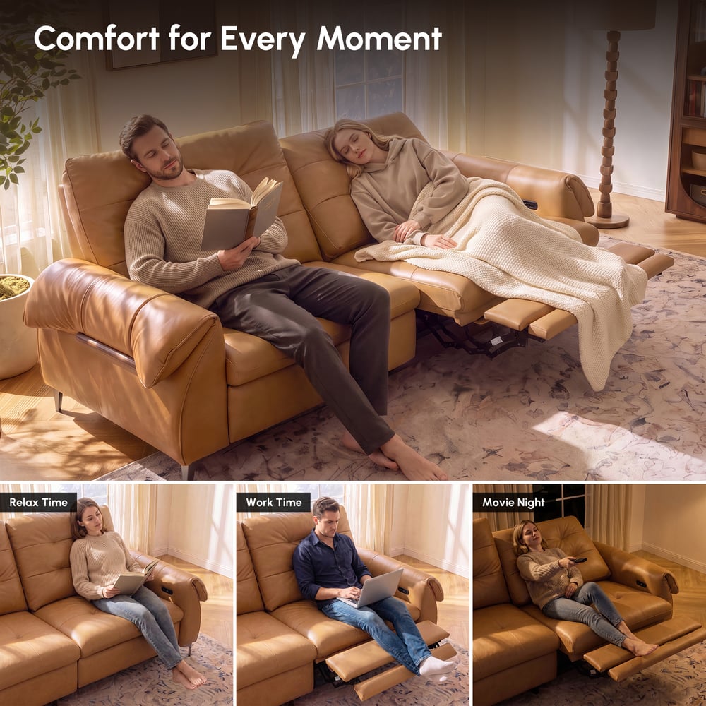 85" 2-Seater Genuine Leather Power Reclining Sofa with USB & USB-C Charging Ports window image