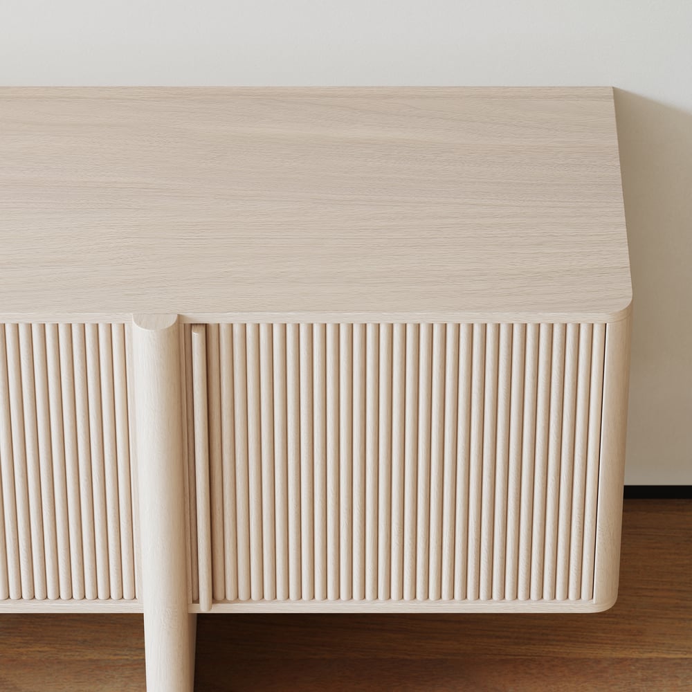 80" Solid Wood Fluted Whitewash TV Stand with Cabinets window image