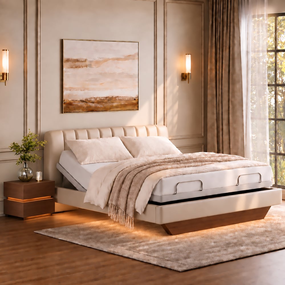 King Genuine Leather Zero Gravity Adjustable Bed Set window image