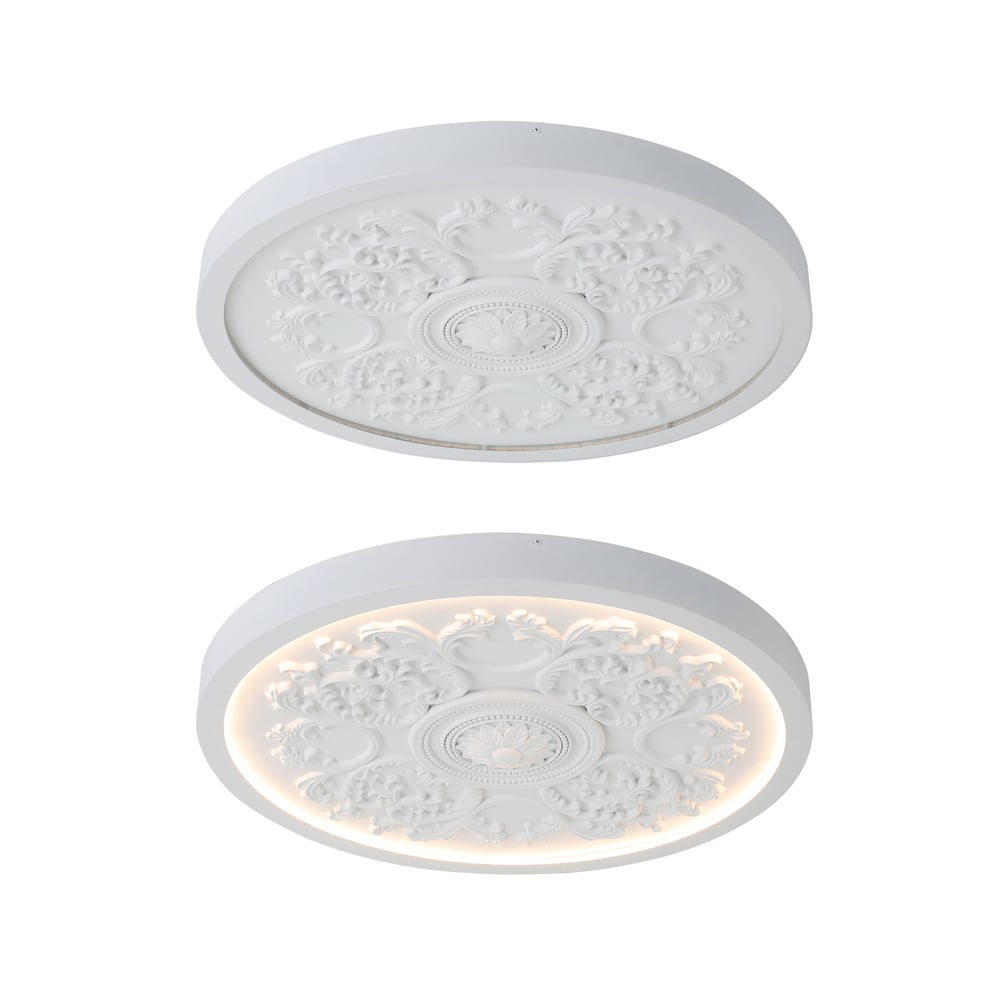 French Elegant White Resin 3D Carved LED 3-Mode Dimmable Flush Mount Ceiling Light window image