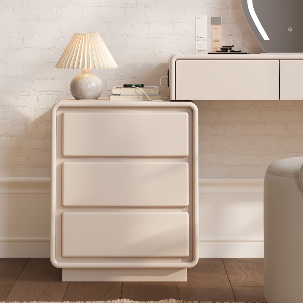 Modern Matte Warm White Makeup Vanity Set with LED Mirror and Jewelry Storage  (40"-57") window image
