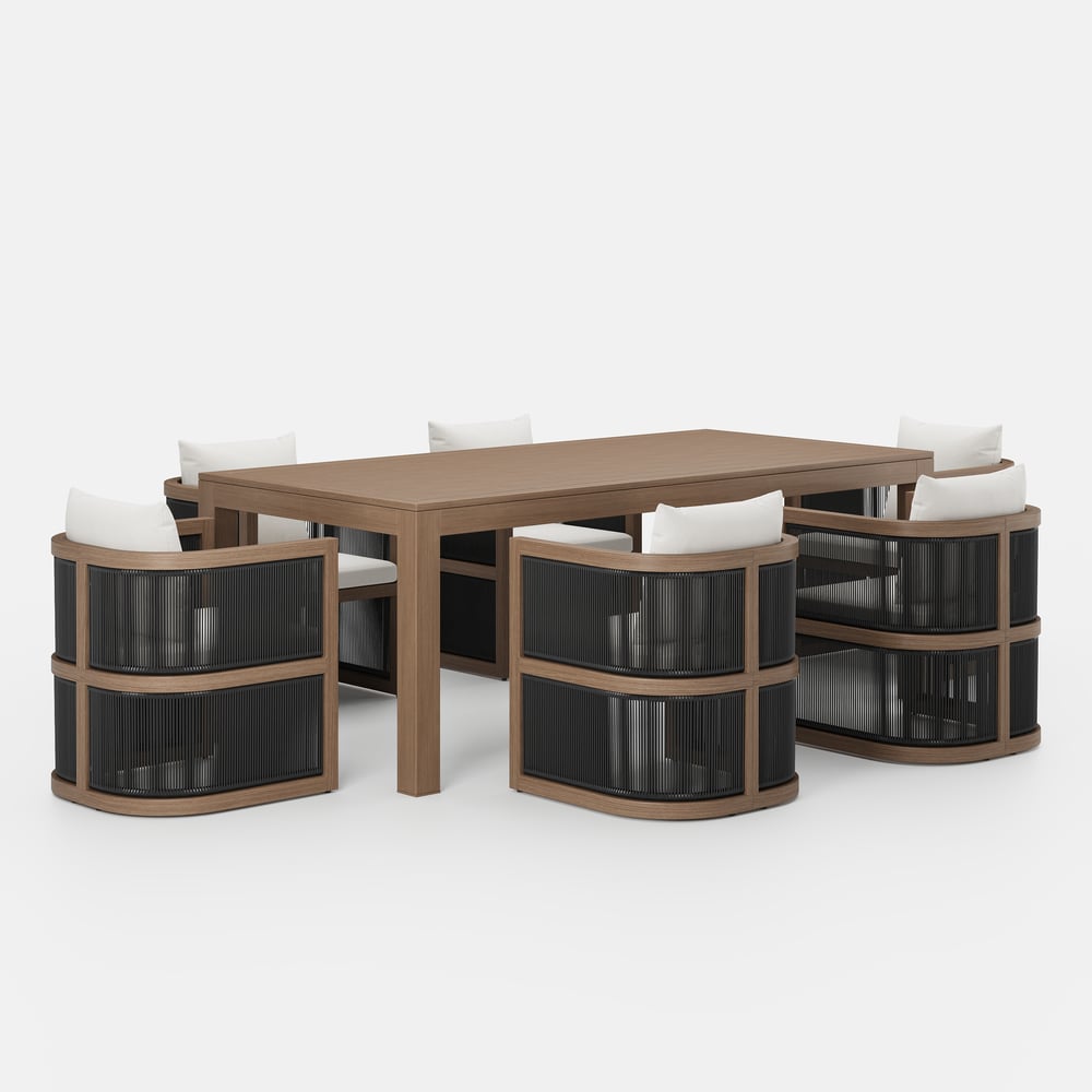 Wevara 7-Piece Outdoor Rope Weave Dining Set with 6 Chairs window image