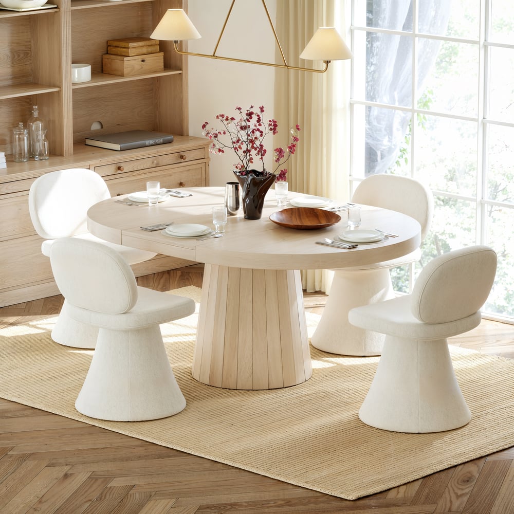 Warm White Performance Chenille Swivel Dining Chair, 1 Piece window image