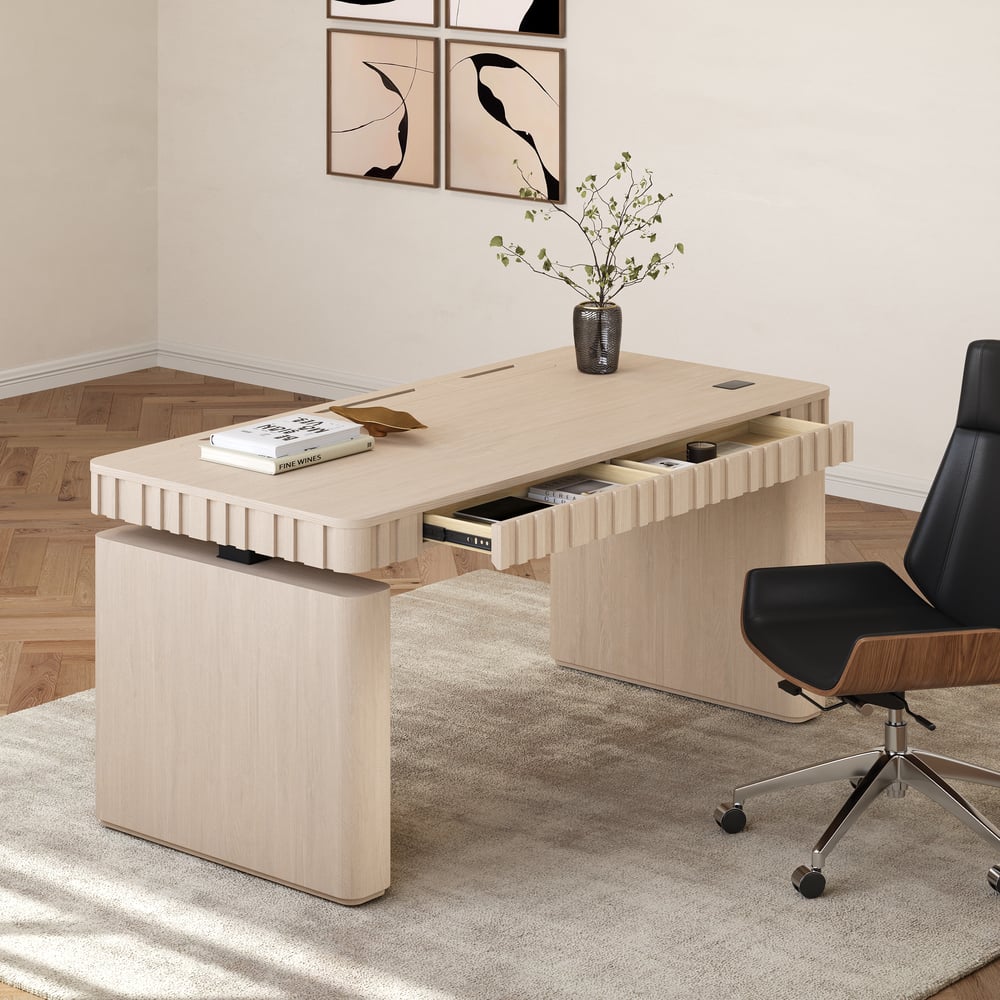 Aura 160 cm Whitewash Fluted Electric Adjustable Standing Desk window image