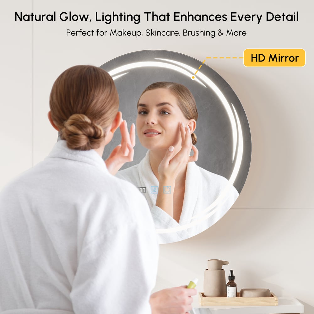 24" Round LED Natural Medicine Cabinet with Storage, Anti-Fog, Dimmable window image