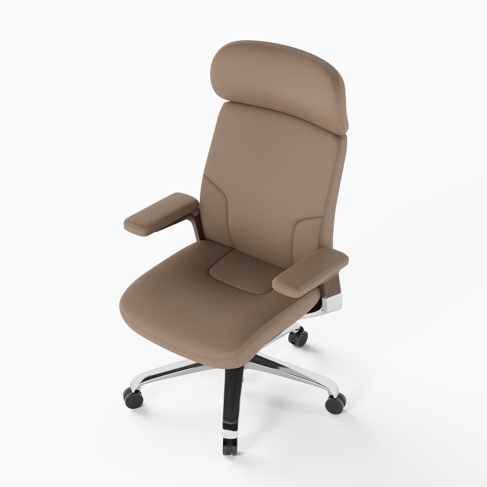 Khaki Genuine Leather Swivel Office Chair with Ergonomic Synchro-Tilt Recline System window image