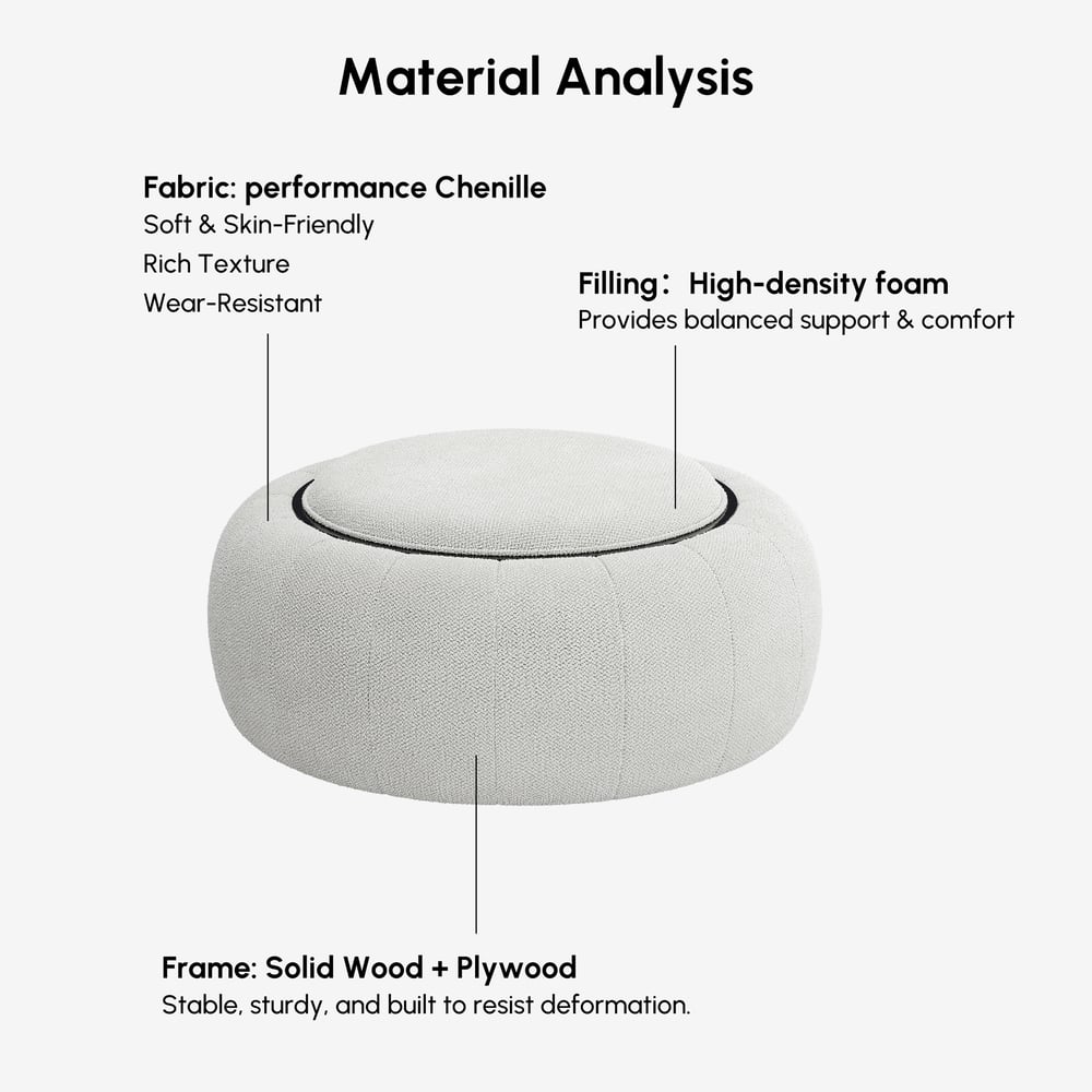 Modern 39" Round Performance Chenille Ottoman Coffee Table with Hidden Storage window image