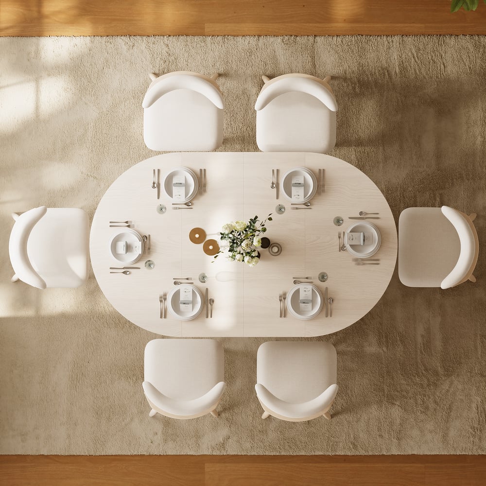 Modern 47"-79" Extendable Whitewash Wood Dining Table with Fluted Base, Seats 4-6 window image