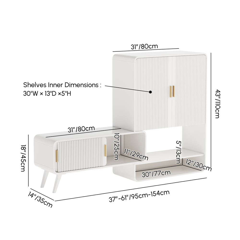 37" Warm White Shoe Storage Fluted Entryway Cabinet,Left Hand weights dimensions image