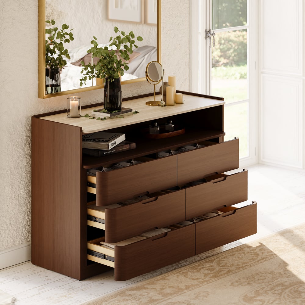 Arvona 47" 6-Drawer Walnut Chest of Drawers with Sintered Stone Top window image