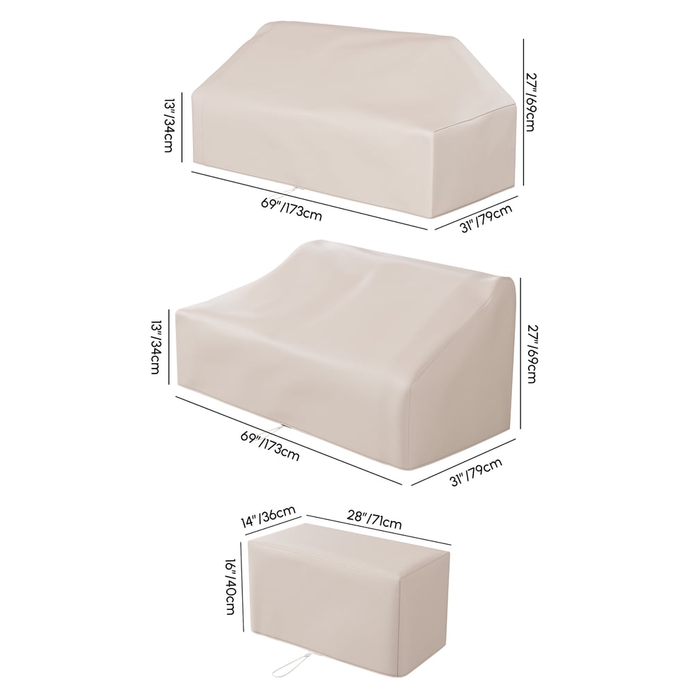 Slatera Outdoor 600D Tough Canvas Waterproof Patio Furniture Set Covers in Ivory weights dimensions image