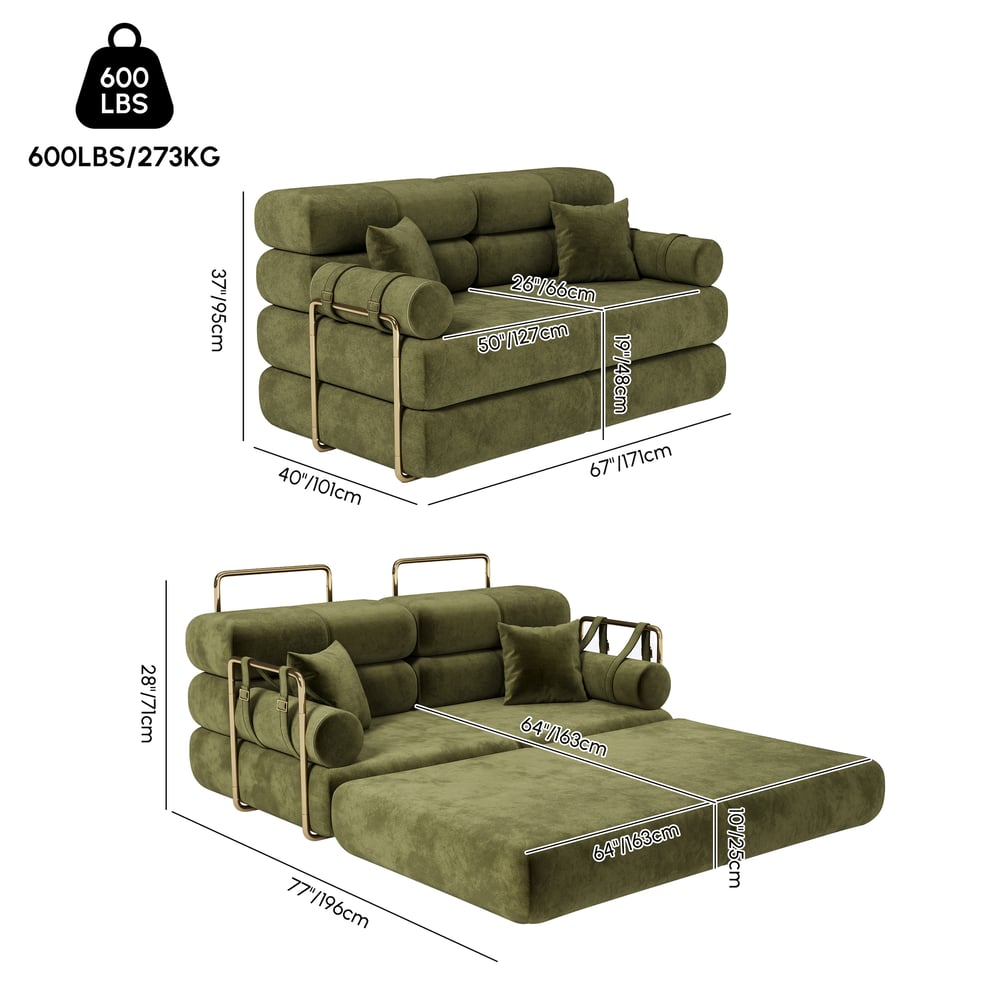 Canapé-lit convertible Humply 170 cm 2 places en velours chenille 4 en 1 Poids, dimensions, image