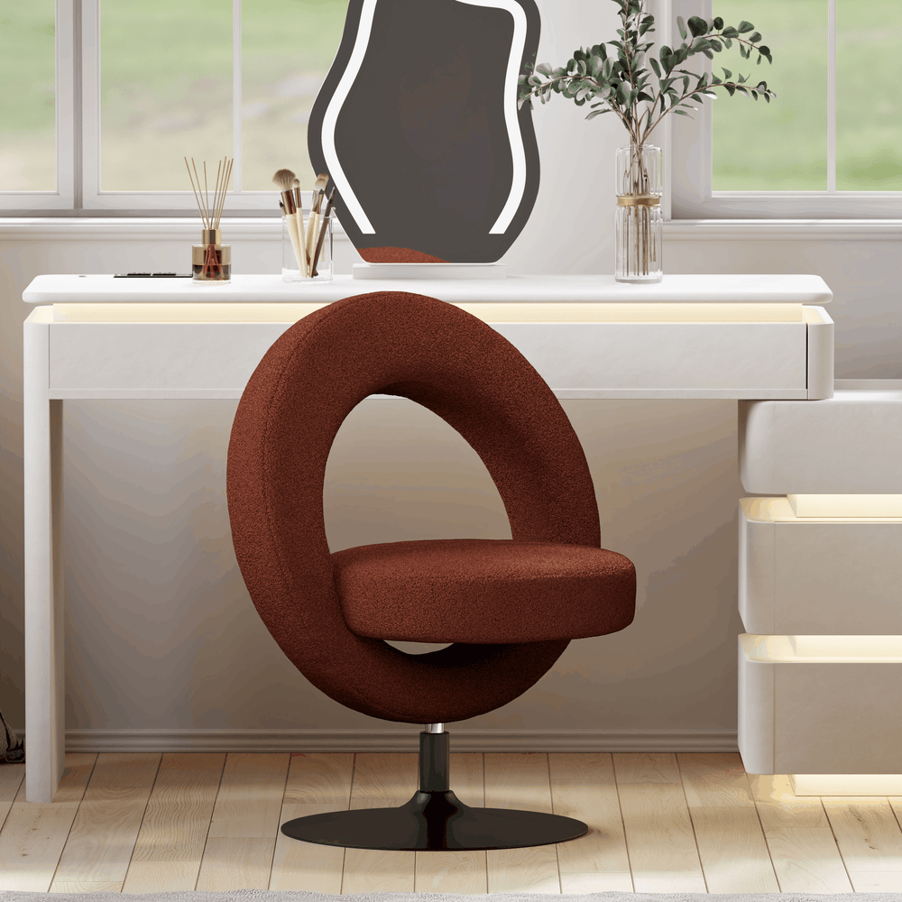Tabouret de vanité réglable moderne en bouclé rouille avec dossier image de fenêtre