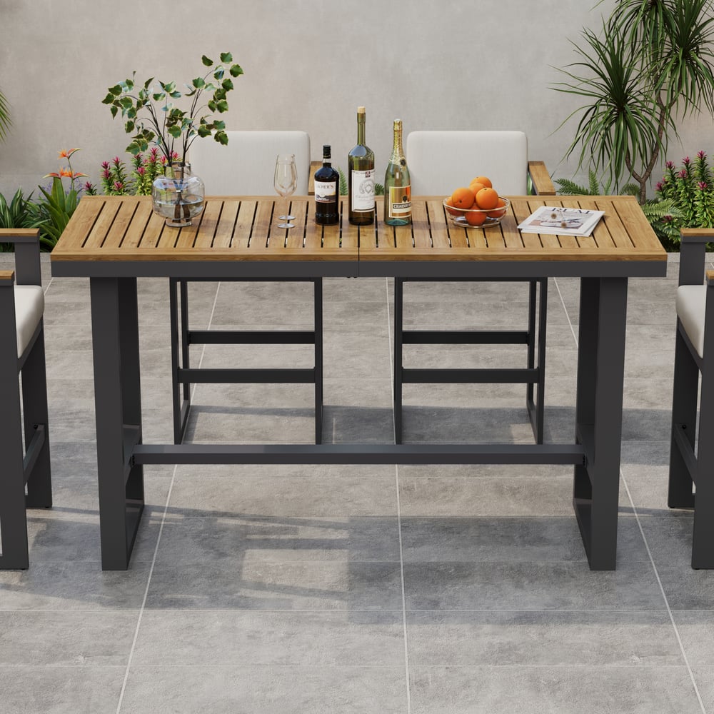 Tevara Outdoor Teak Wood Slat Top & Dark Grey Aluminium Frame Bar Table for Patio window image