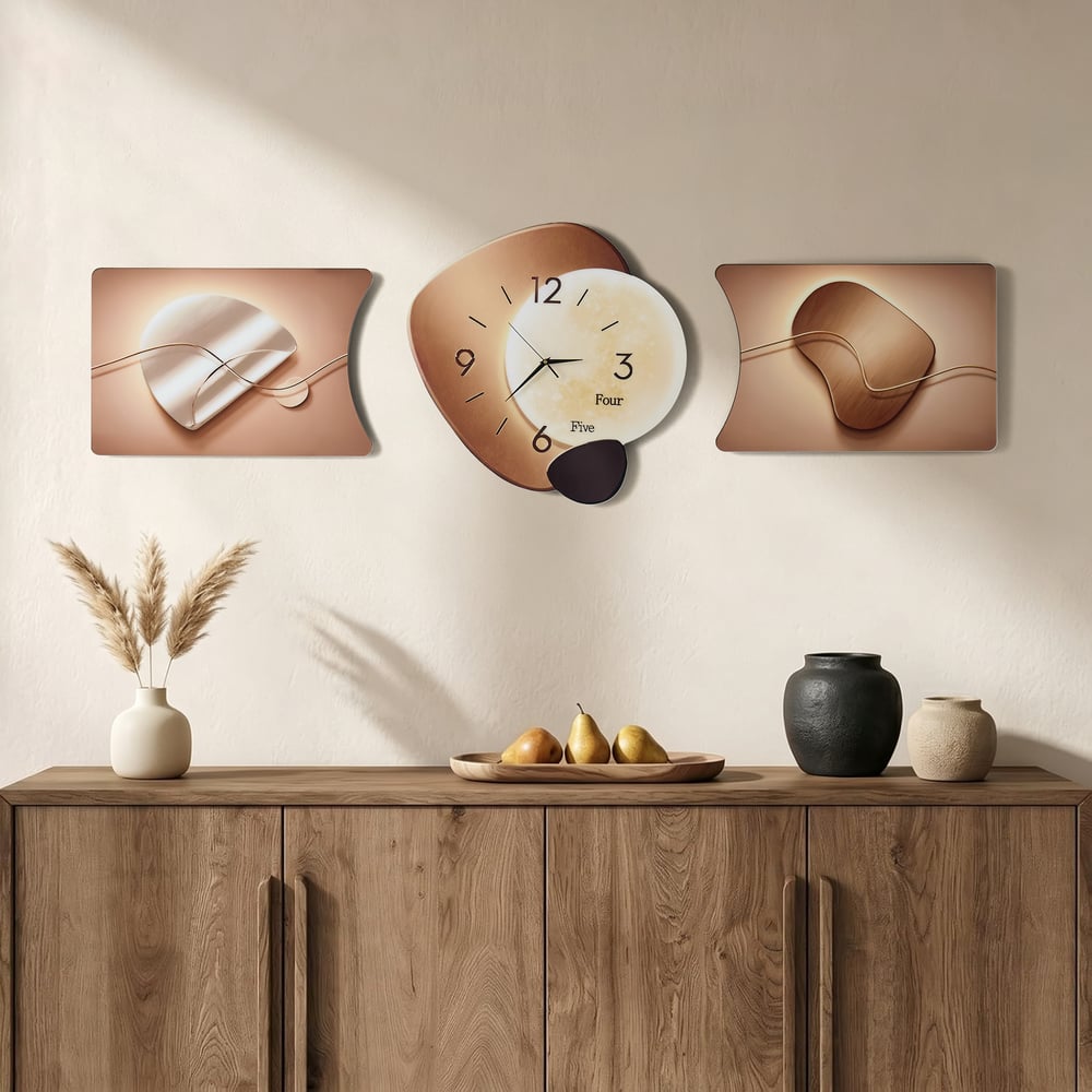 3-Piece Pebble-Shaped Battery-Operated Wall Clock with Acrylic and MDF Panels window image