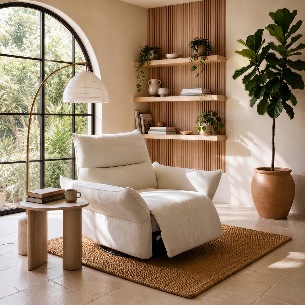 Performance Chenille Power Recliner Swivel Rocker Chair With Dual Motor & Adjustable Armrests window image